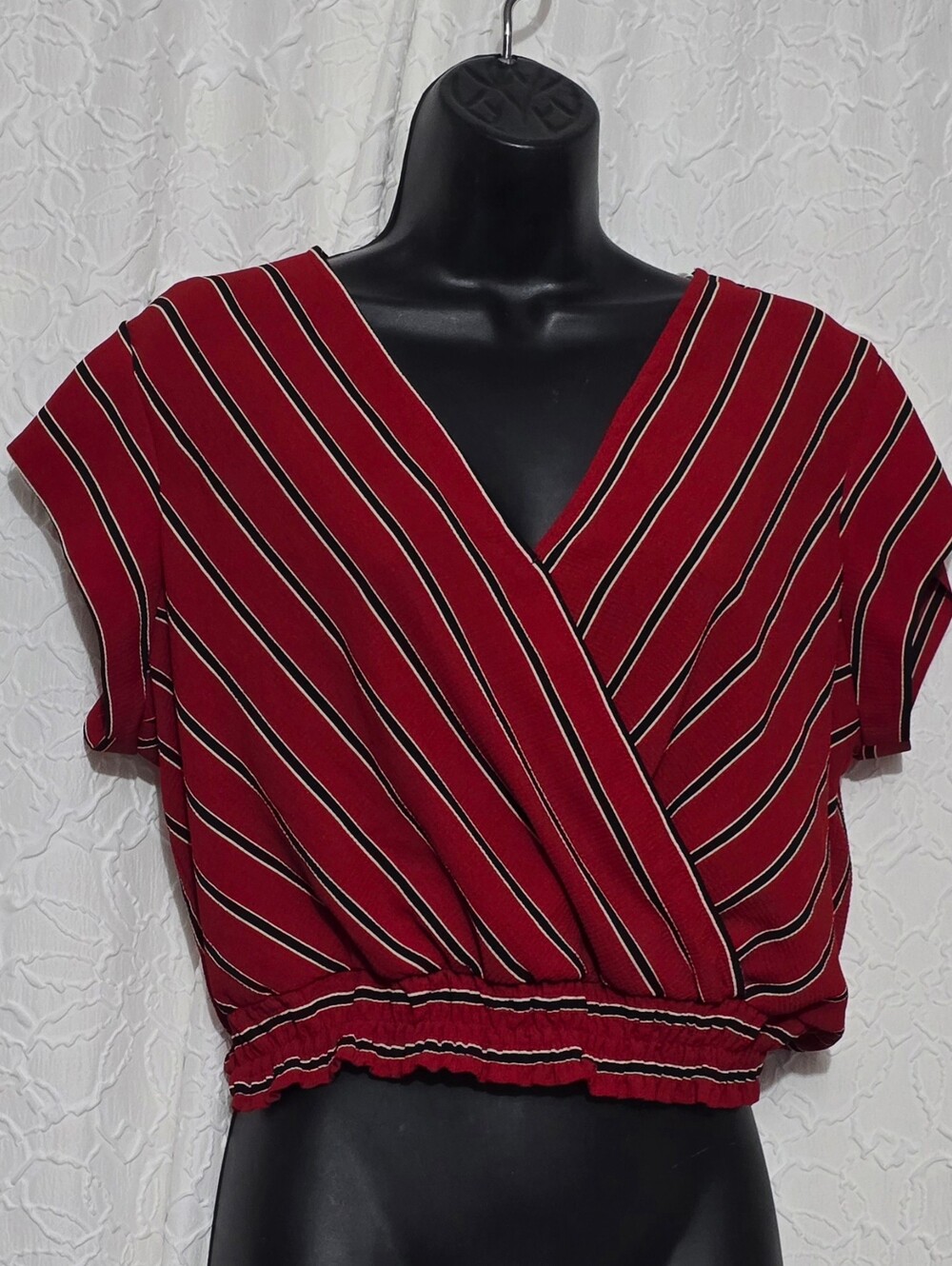 Women Red White & Blue Striped Crop Top Women's Size XL Boho